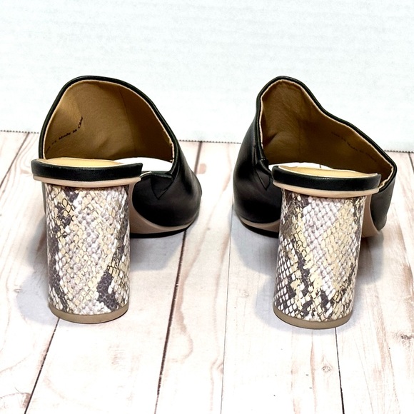 Dolce Vita Black Heeled Slide Sandals w/ Snakeskin heel 7.5 - Picture 4 of 5